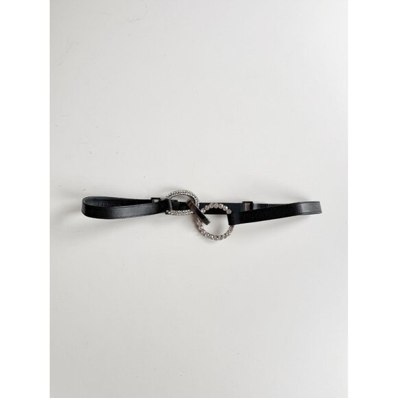SUZI ROHER Black Leather Crystal Buckle Elastic Stretch Belt, Size XL - Picture 1 of 9